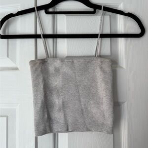 Brandy Melville Light Gray Ribbed Spaghetti Strap Crop Top